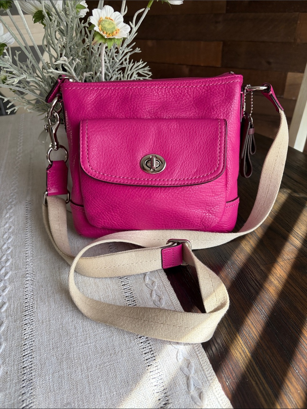 Coach Park Swingpack Hot Pink pebbled Leather Crossbody Bag price is FIRM